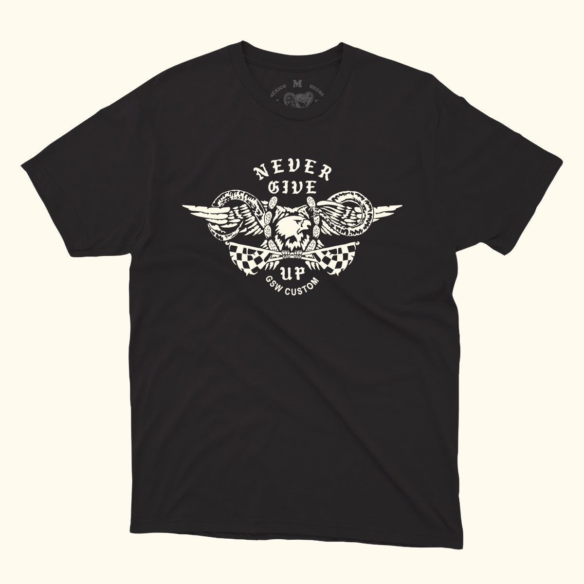 Playera GSW never give up