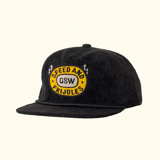Gorra Snapback de pana negra speed and frijoles