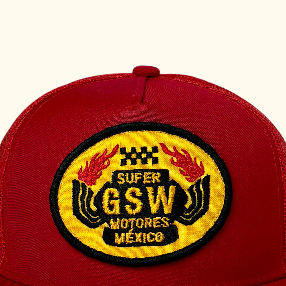 Gorra vintage trucker roja GSW motores