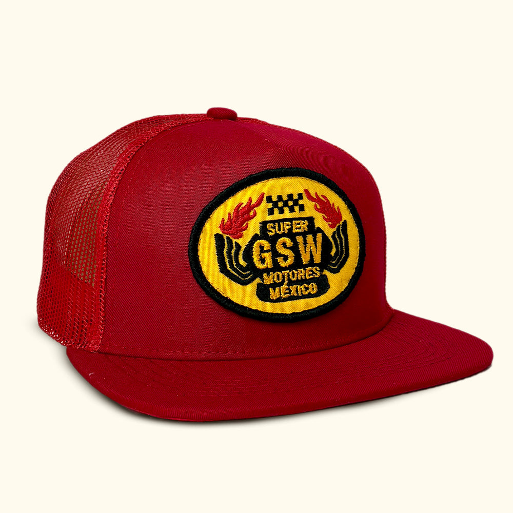 Gorra vintage trucker roja GSW motores